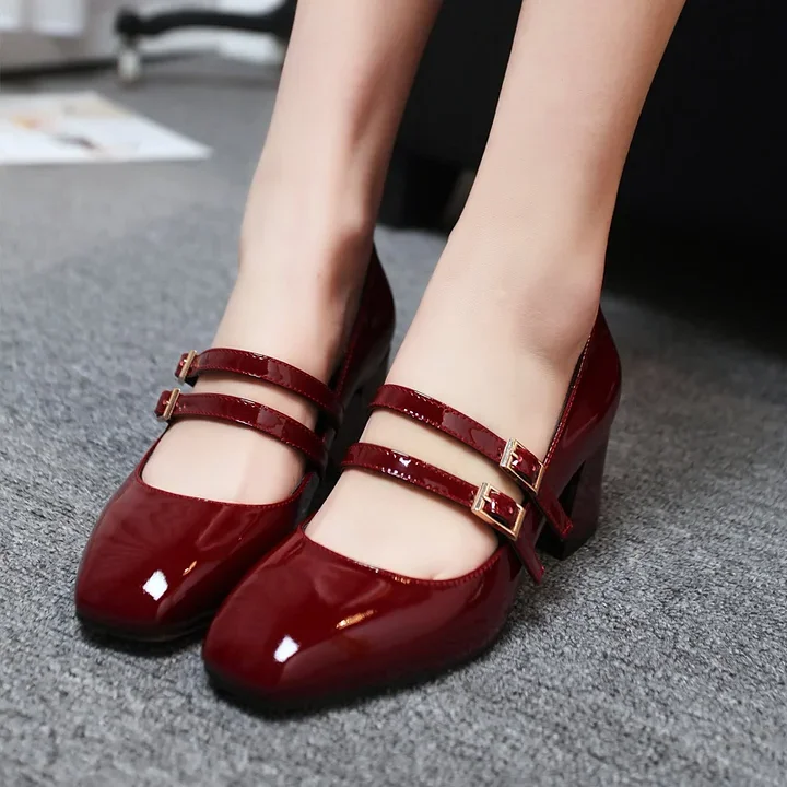 Burgundy Vintage Mary Jane Patent Leather Heels Vdcoo