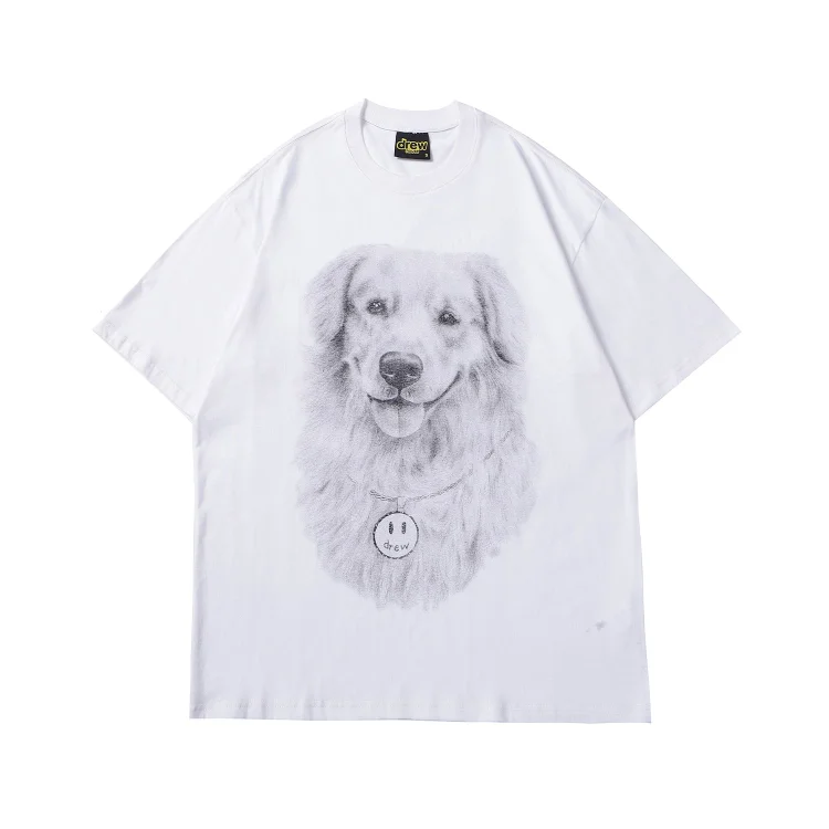 Justin Bieber Drew House T shirt Drew Golden Retriever Dog Head Smiley Face Printed Street HipHop Short Sleeve Tshirt