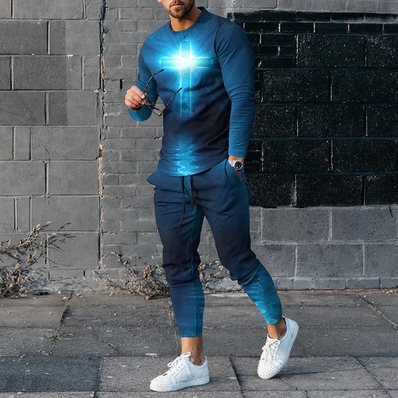 Men's Jesus Cross Long Sleeve T-Shirt and pants Co-Ord