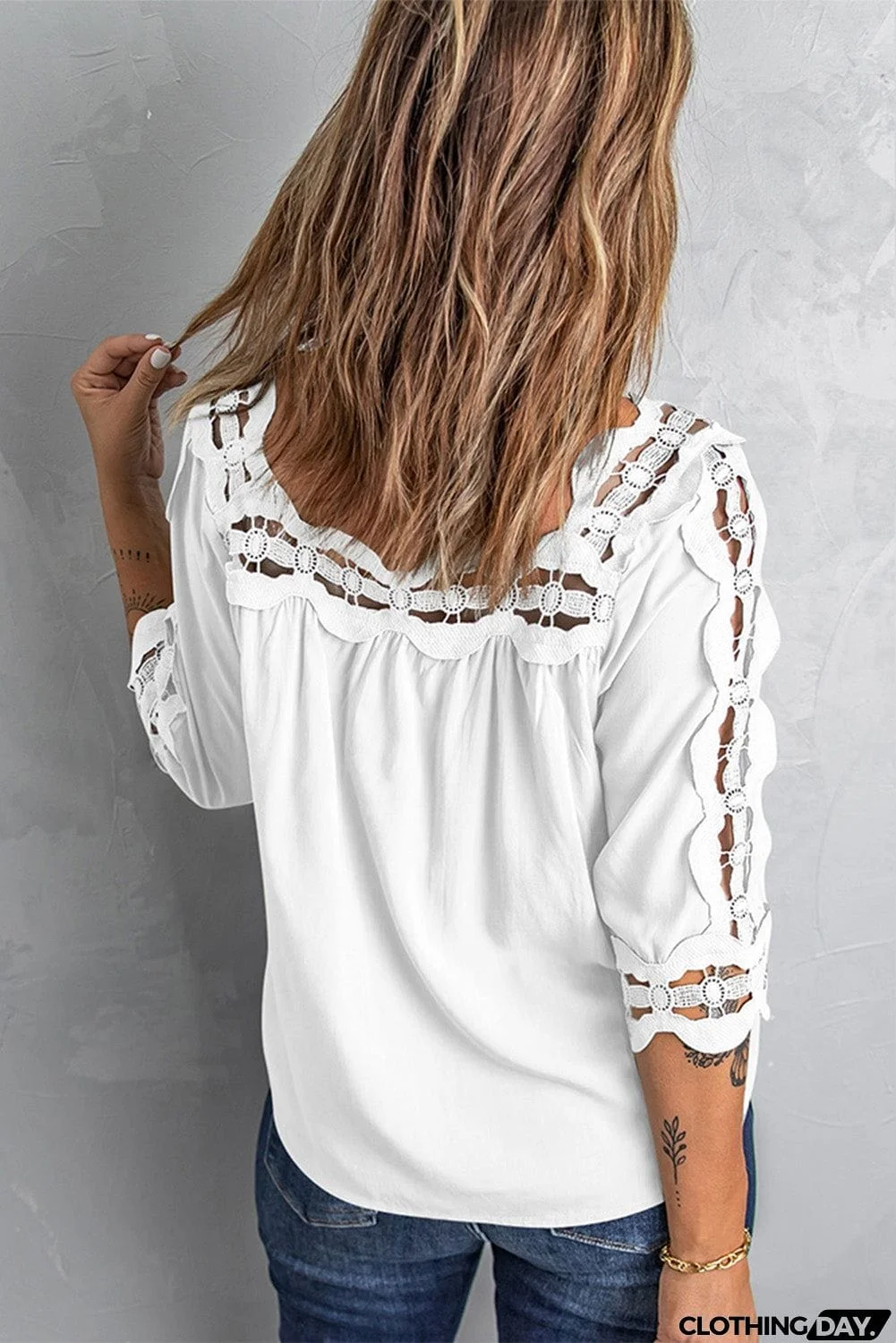 White Crochet Trim Hollow-out Blouse