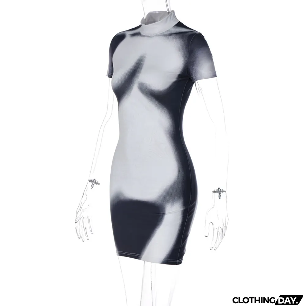 Women's Summer Fashion Printed Slim Fit Round Neck Short Sleeve Bodycon Dress