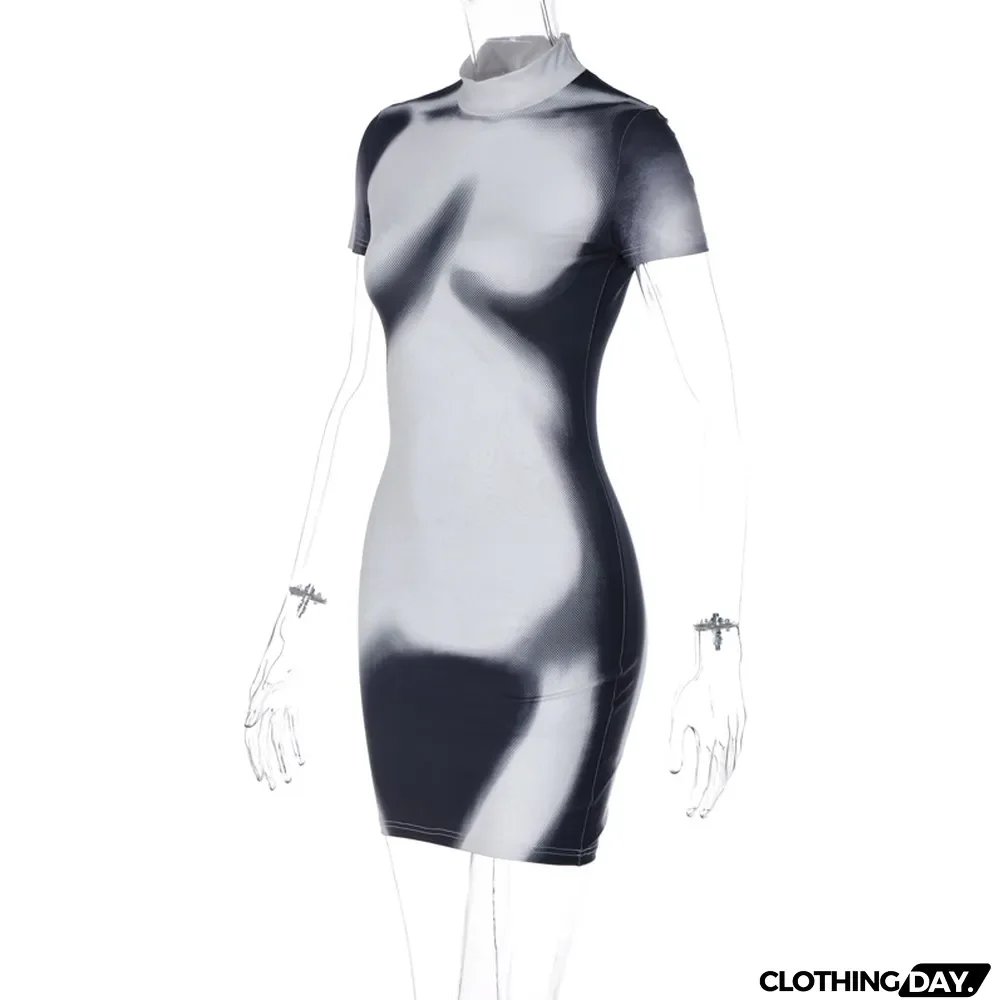 Women's Summer Fashion Printed Slim Fit Round Neck Short Sleeve Bodycon Dress