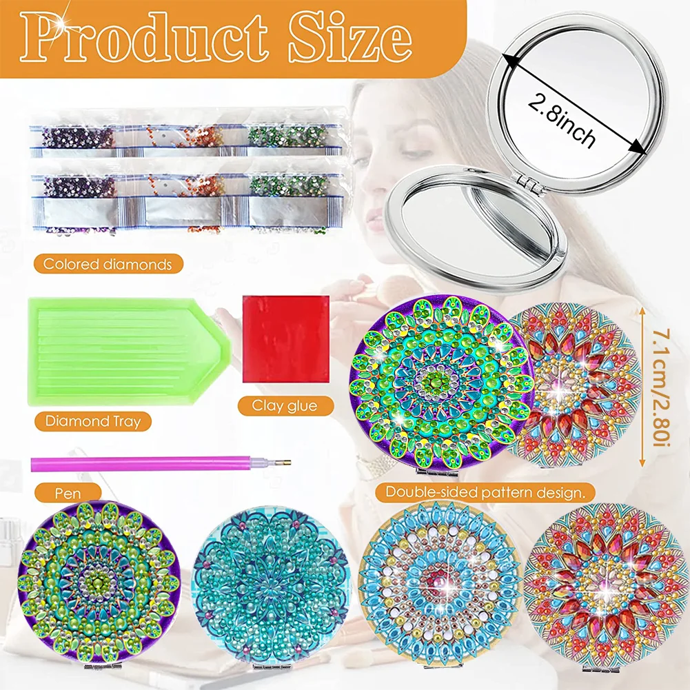 DIY Diamond Art Mosaic Makeup Mirror Paint by Number Kits Mandala