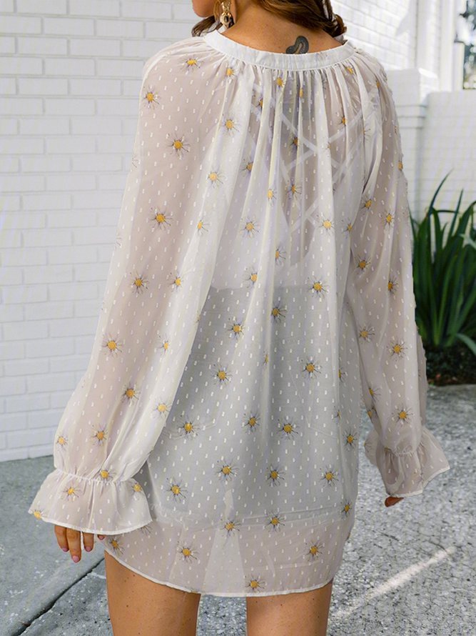 Printed Casual Floral V Neck Shirts & Tops