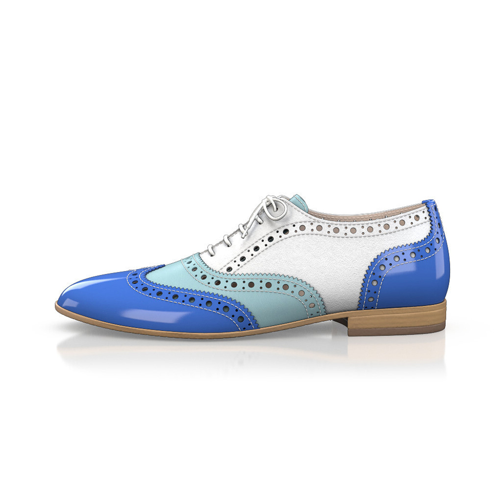 Blue & White Round Toe Block Heel Lace-Up Oxford Shoes Nicepairs