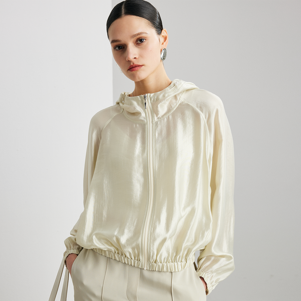 Women's Silk Hooded Short Jacket REAL SILK LIFE