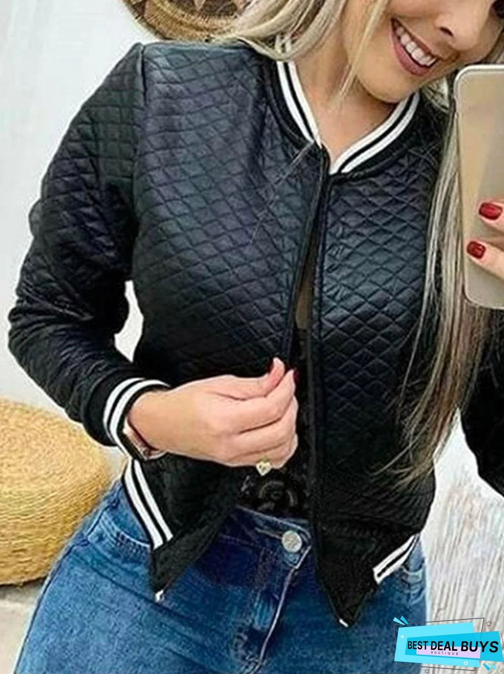 Loosen Plain Stand Collar Outerwear