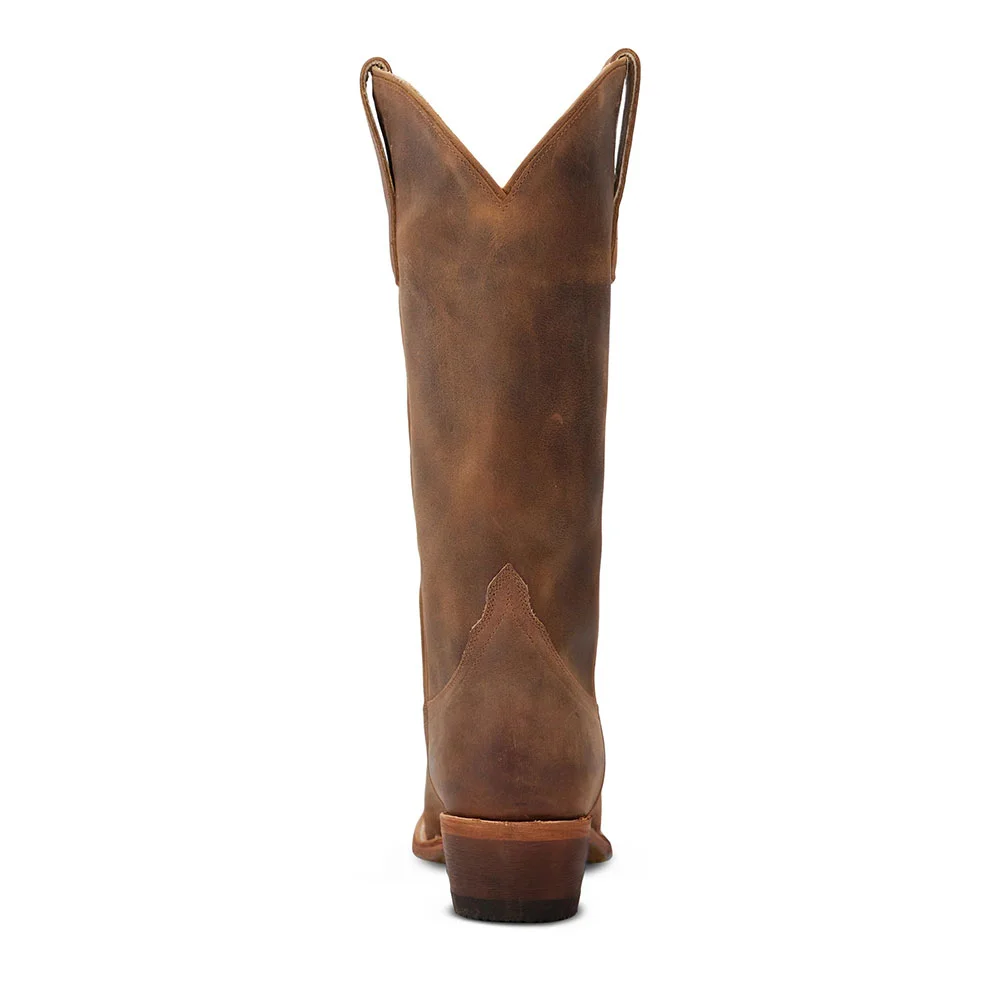YDN Brown Snip Toe Mid Calf Western Boots for Women with Chunky Heel