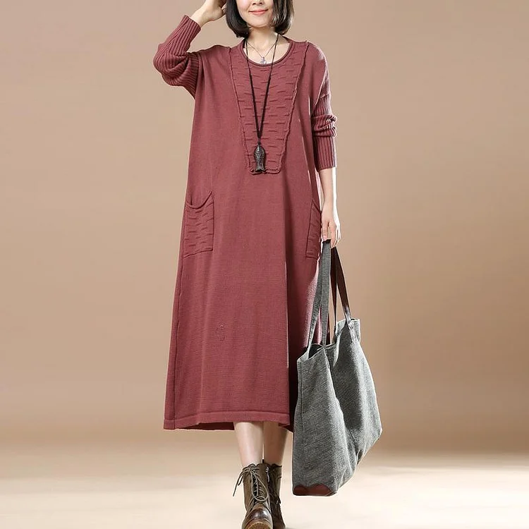 Pink knitted maxi dress plus size long sweaters knit gowns