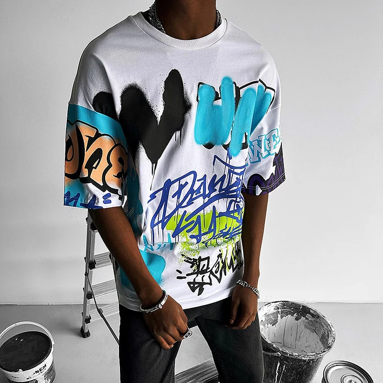 Men'S Art Grafiti Baskılı Oversize T-Shirt
