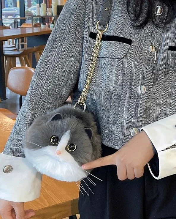 Fluffy Blue and White Cat Bag Cat Purse