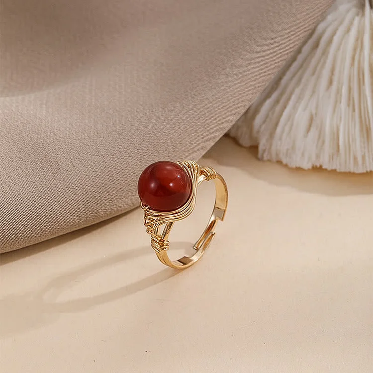 Natural Crystal Healing Protection Ring-Red Agate