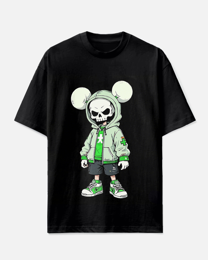 Men's Cool Hoodie Skull Cartoon Printed Casual Big Size Short Sleeve T-shirt