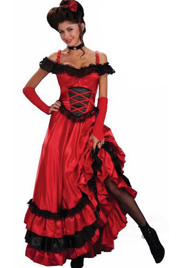 Sexy Deluxe Red Saloon Girl Gypsy Halloween Costume-elleschic