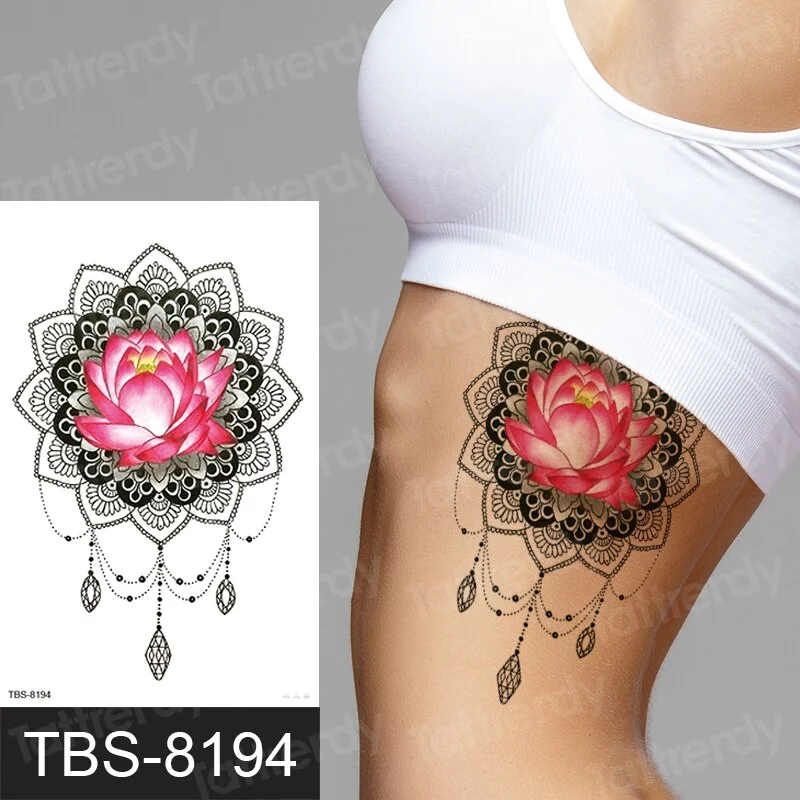 Fashion Colorful Tattoo Waterproof Stickers Beautiful Flowers Tattoo Women New Waterproof Temporary Black Tattoo Sticker Body