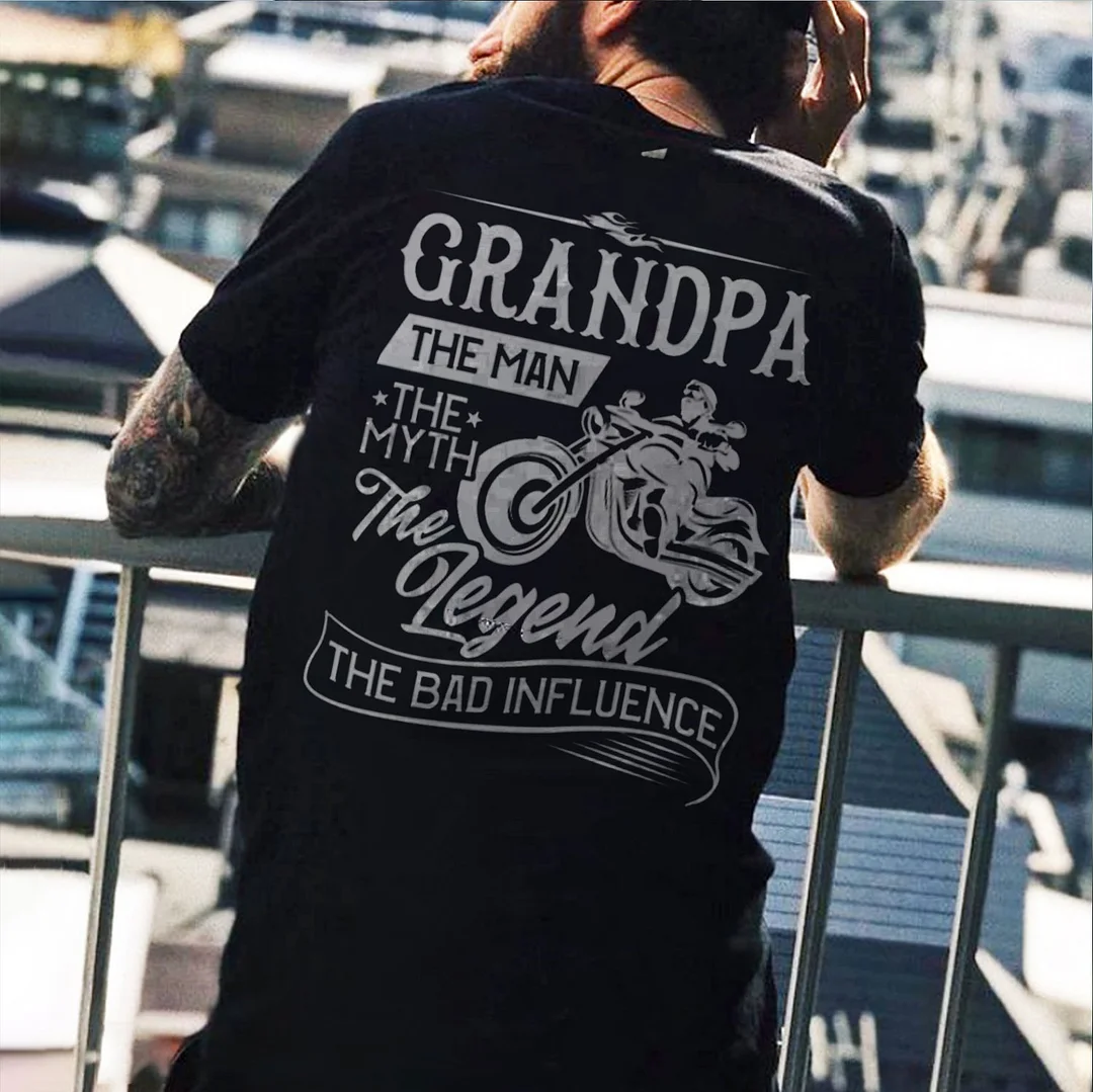 CRANDPA THE MAN The Legend Motor Rider Graphic Black Print T-shirt