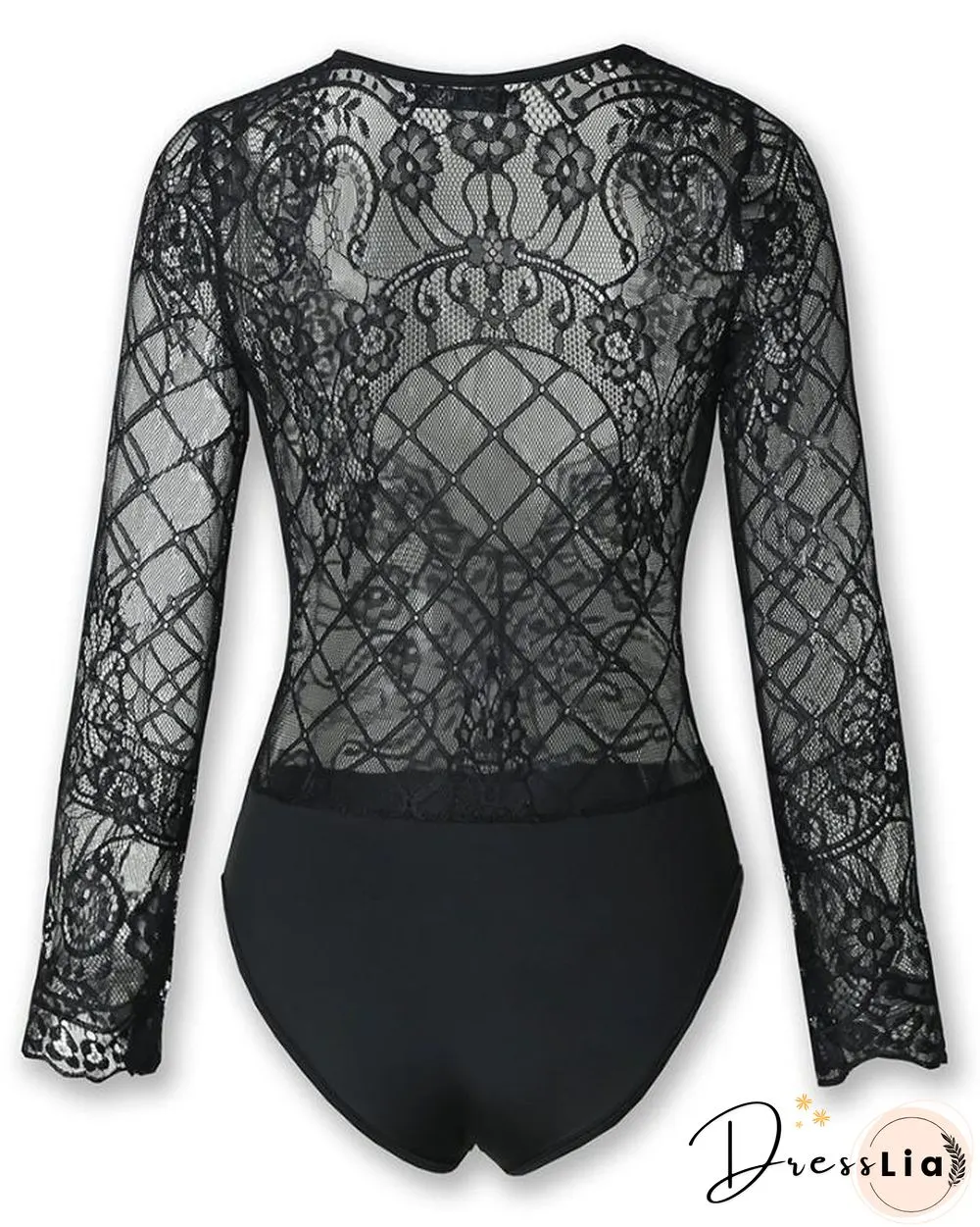 Sheer Eyelash Lace Long Sleeve Bodysuit P14708
