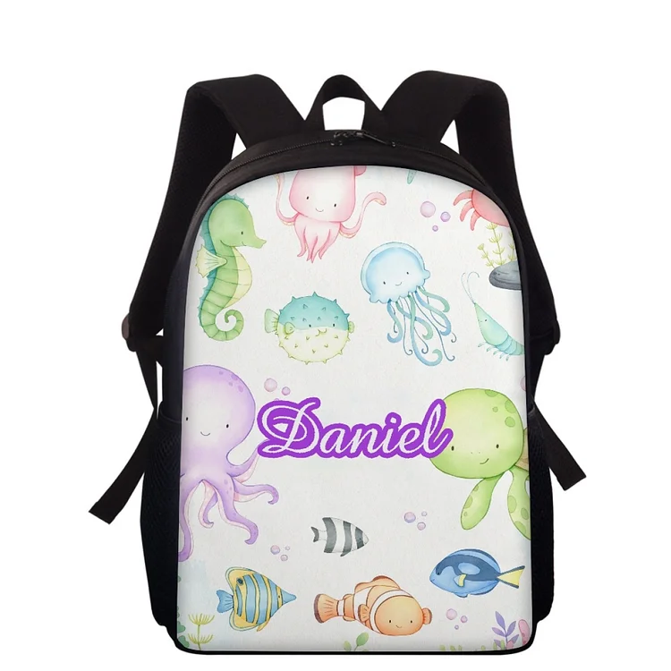 Personalized Underwater Animals School Bag Name Backpack, Customized Schoolbag Travel Bag For Kids