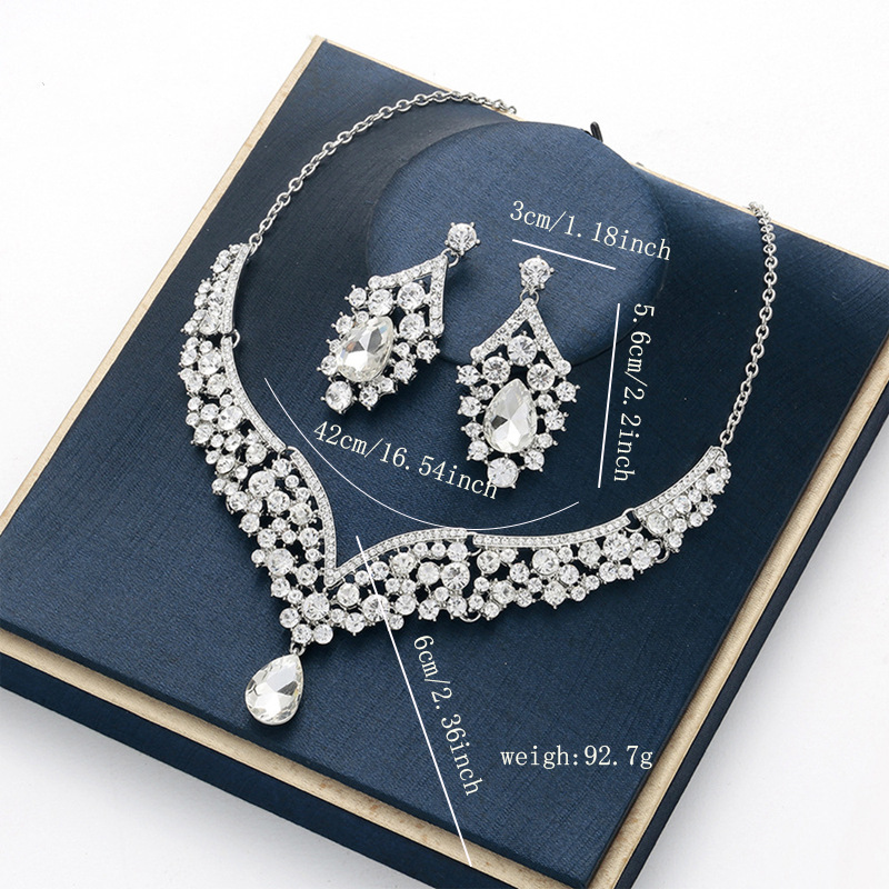 Bridal Glamour Diamond Alloy Jewelry Set - Elegant Necklace & Earrings