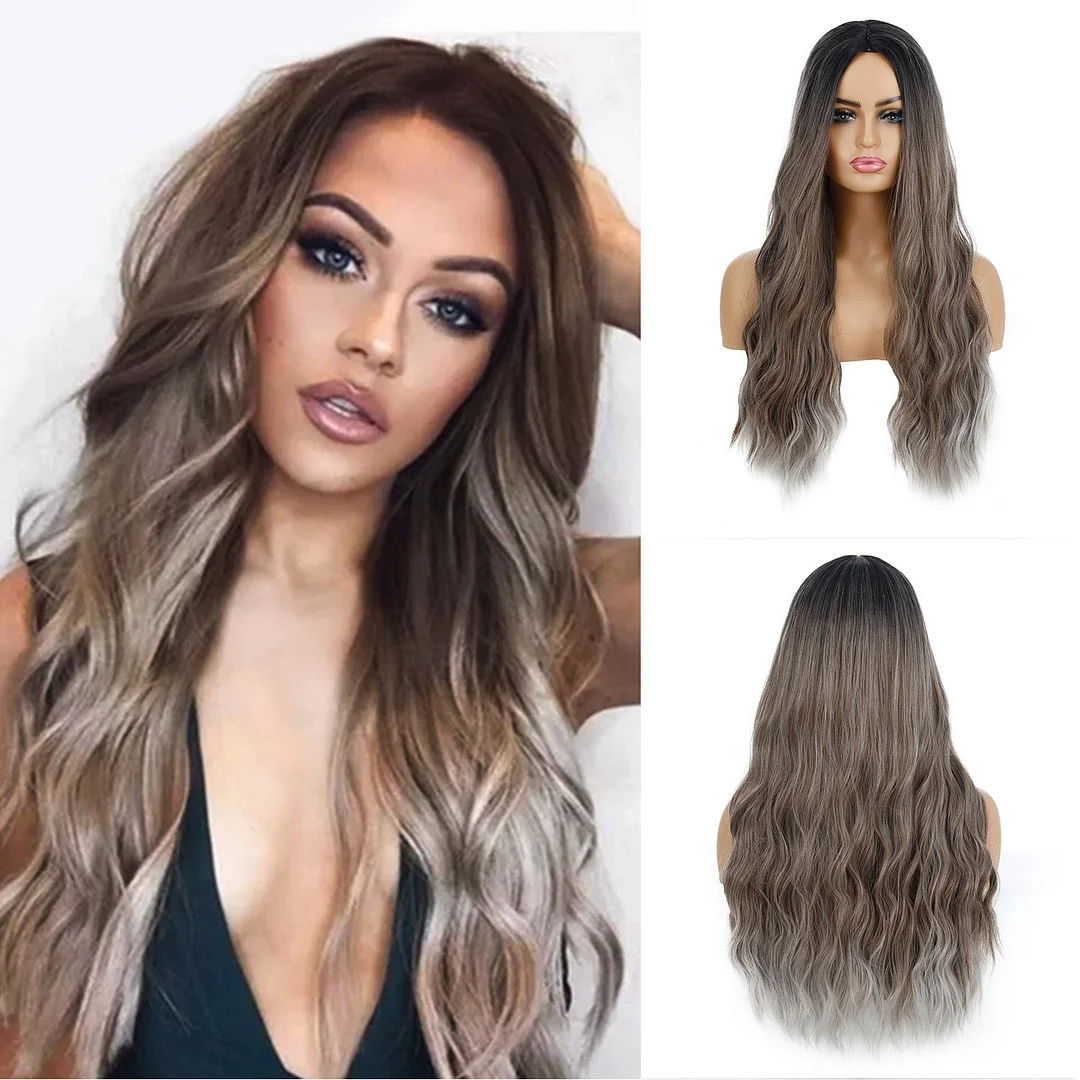 Foreign Trade Long Curly Hair with Wavy Hair Caps for Women's Chemical Fiber Hair Caps