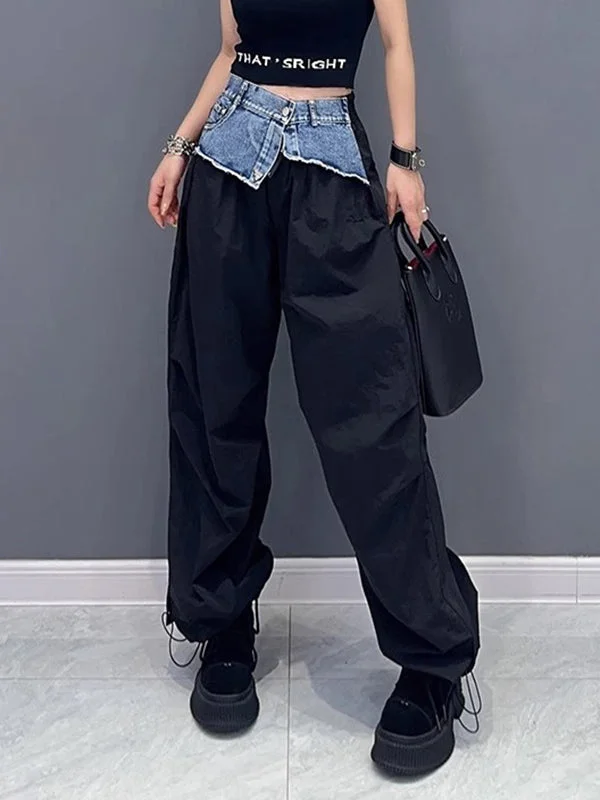 Drawstring Elasticity Split-Joint Loose Wide Leg Trousers Cargo Pants