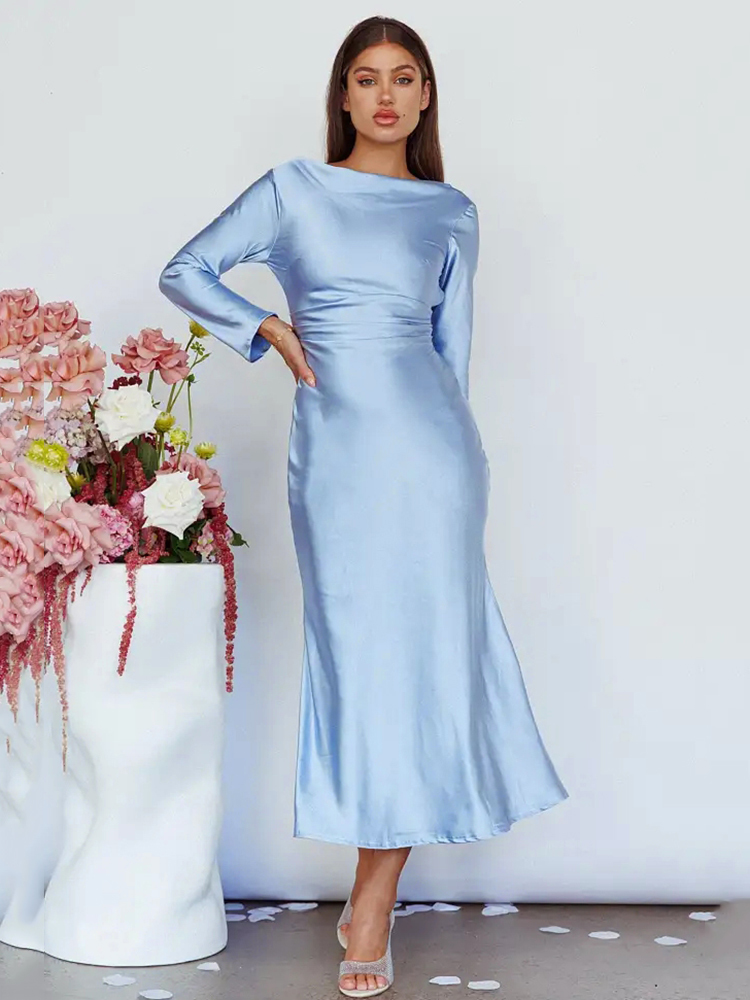 Bodycon Long Sleeve Women's Dress Party Club Evening Dress Female Slim Fit Round Neck Solid Long Dress Autumn New 2025