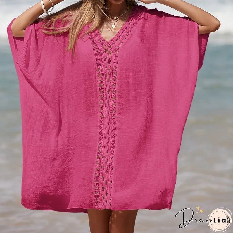 Cutout V-Neck Three-Quarter Sleeve Cover Up