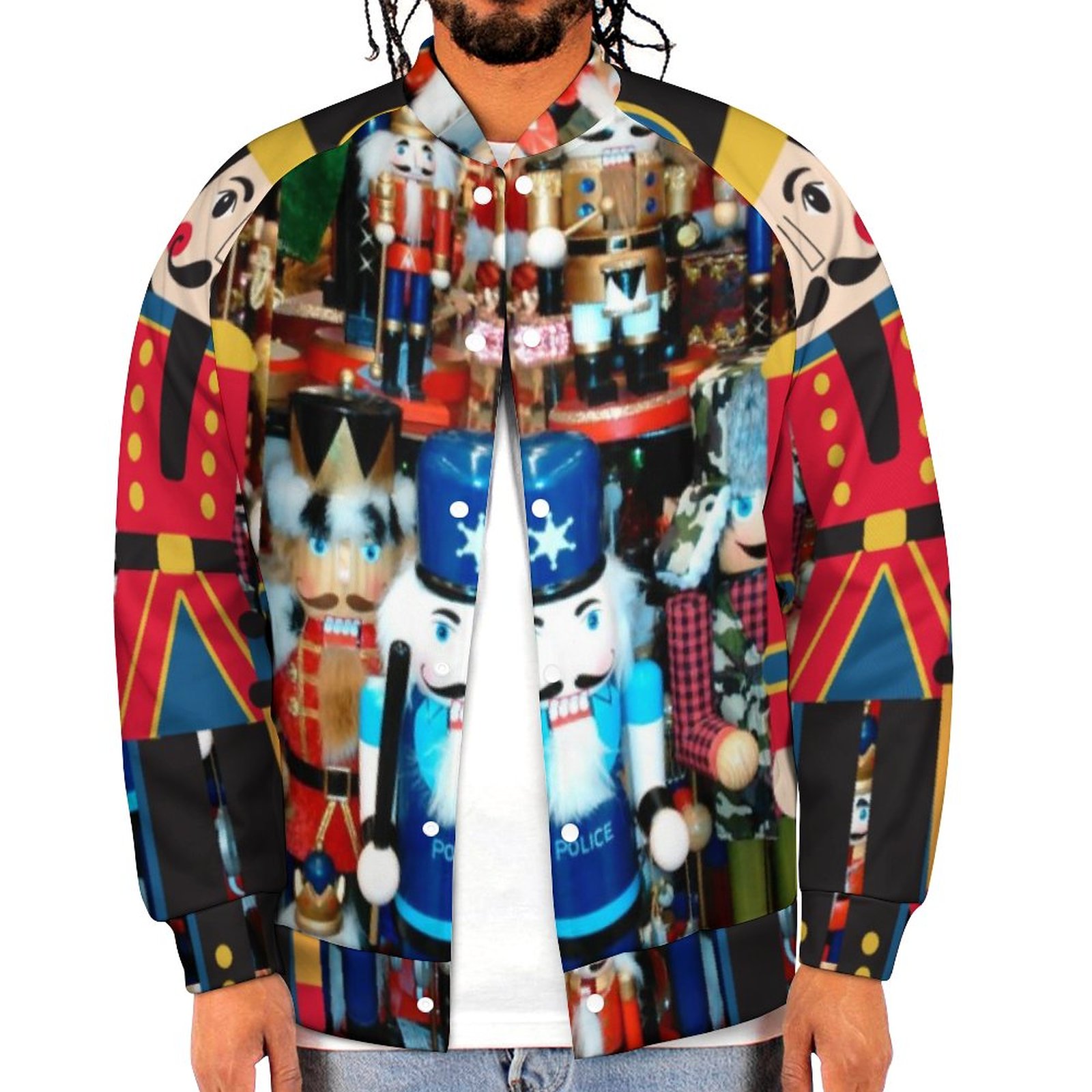 Spring and Fall Christmas Nutcracker Bold Woman Sweatshirt Jacket Mens Casual Lightweight Button Up Bomber Jacket Outwear