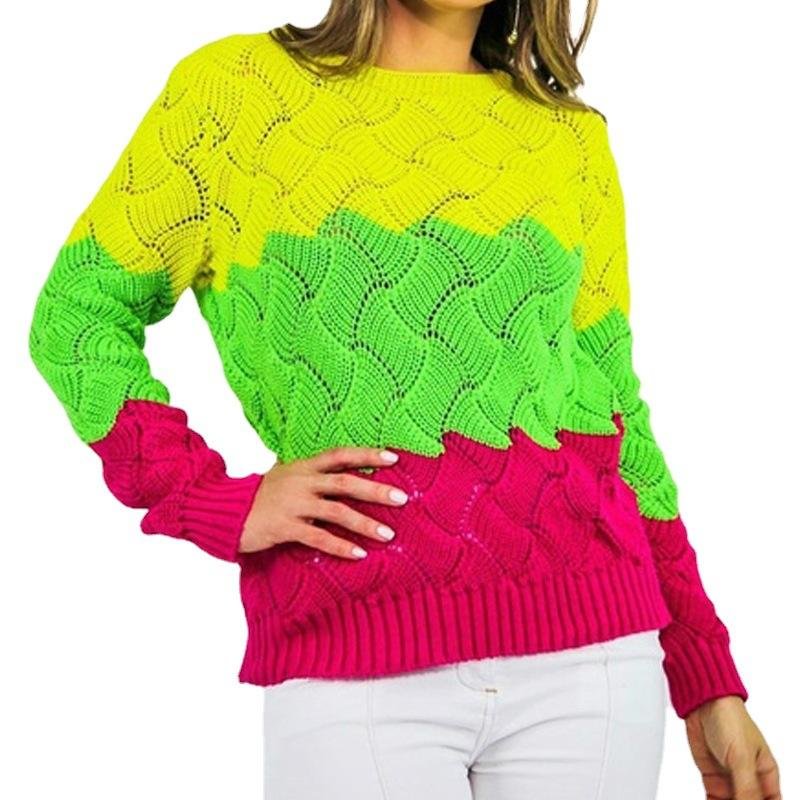 European and American Loose Rainbow Knitted Sweater