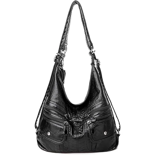 Hobo purses for Women Large Crossbody Bags Boho Satchel Bags Ladies Leather Handbags with Crossbody Strap Black-iii