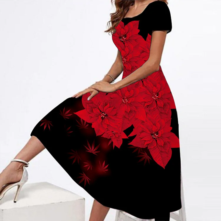 Elegant Party Short Sleeve Casual Vintage Midi Dress