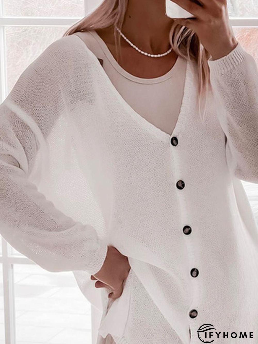 Women's Sweater Coat Button Plain Causal Vacation long Length Sleeve Yarn/Wool Yarn V Neck Regular Fall | IFYHOME