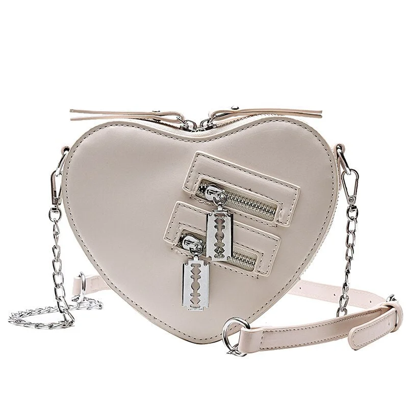 Gothic Heart Blade Zipper Chain Crossbody Bags For Women Girl Casual Shoulder Purses And Handbags Techwear Summer Wallet Goth