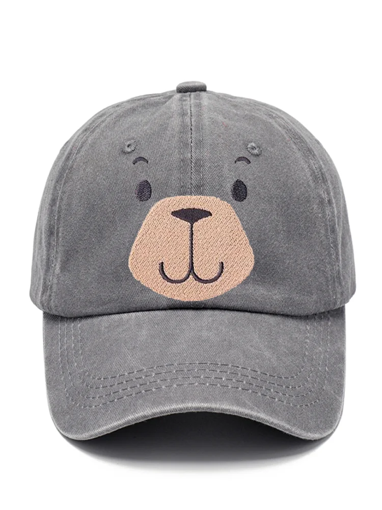 Cute Dog Embroidered Print Linen Blend Hat