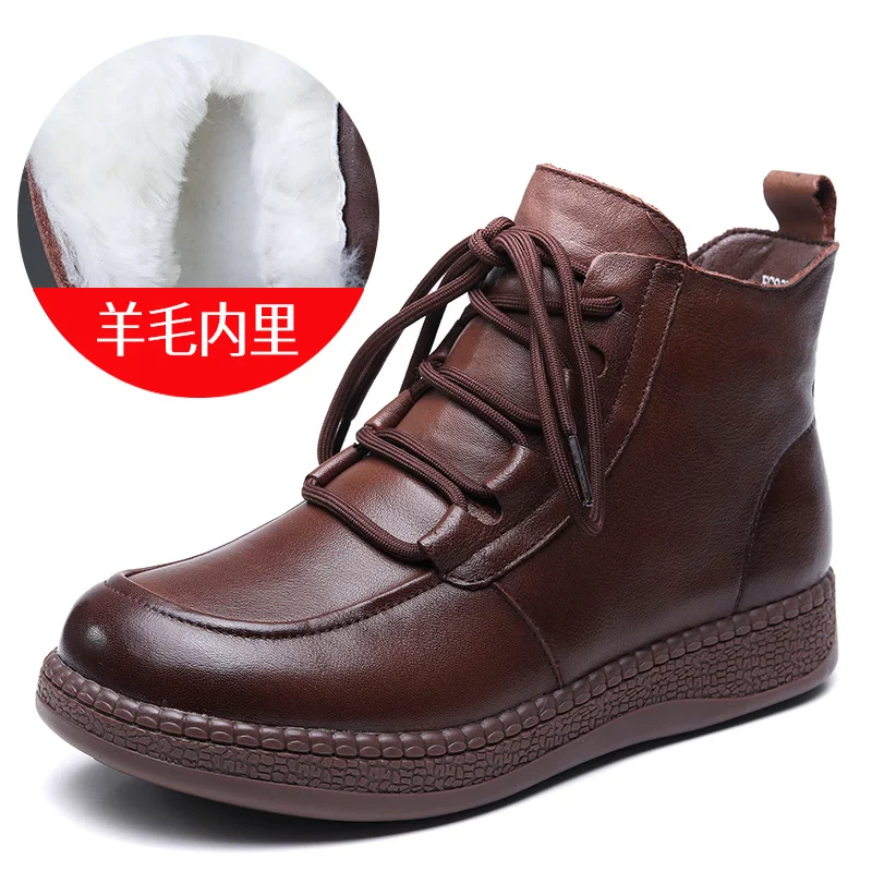 Yyvonne Cowfrepe Retro Wool Short Boots Women 2025 Winter New Round Head With Martin Boots Plus Cotton Boots