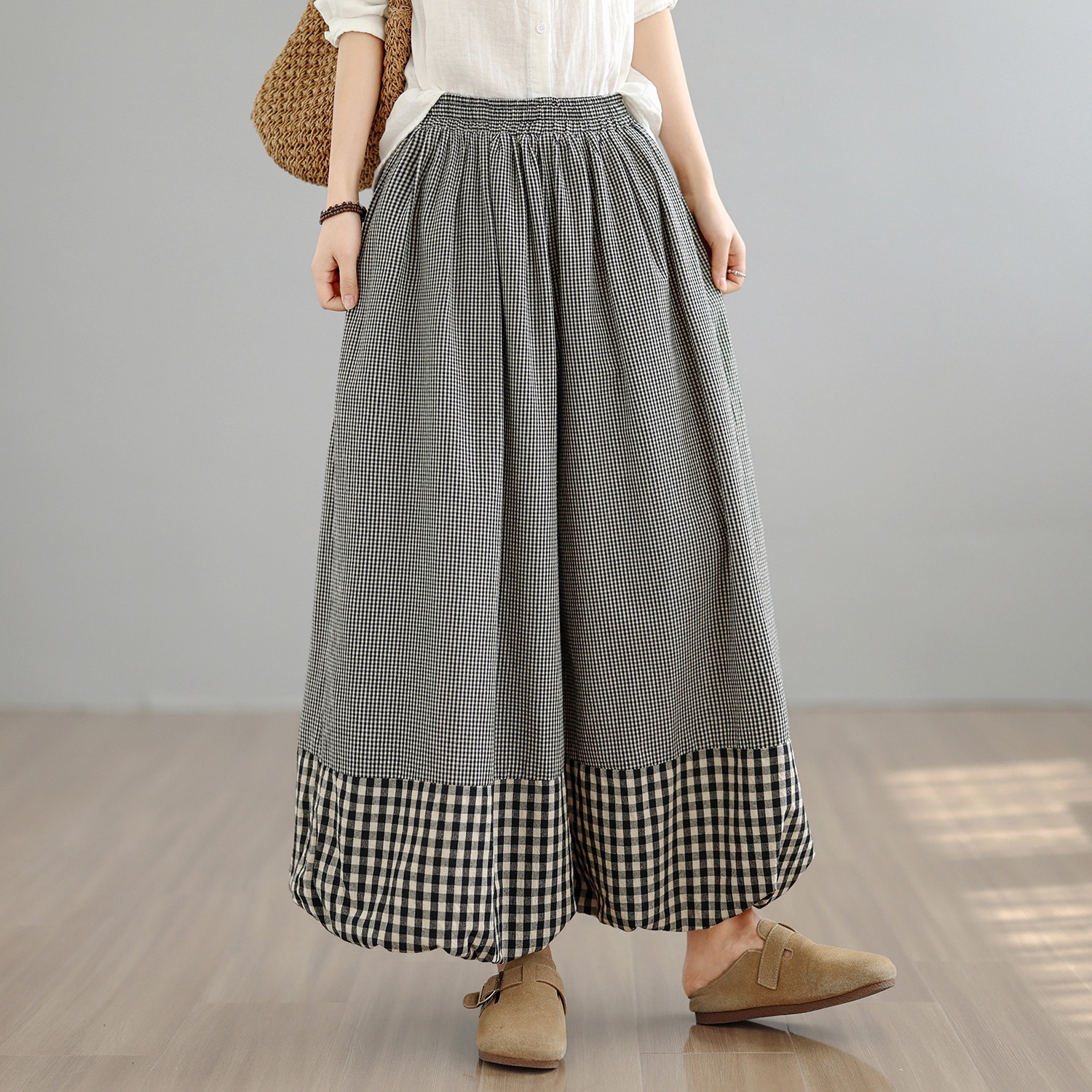 Retro Plaid Wide-Leg Pants