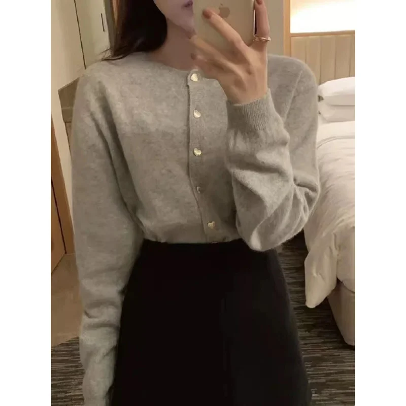Brownm Brownm Knitted Cardigan Girl Spring And Autumn Gentle Wind High-End Feeling Short Sweater Coat Small Mantle
