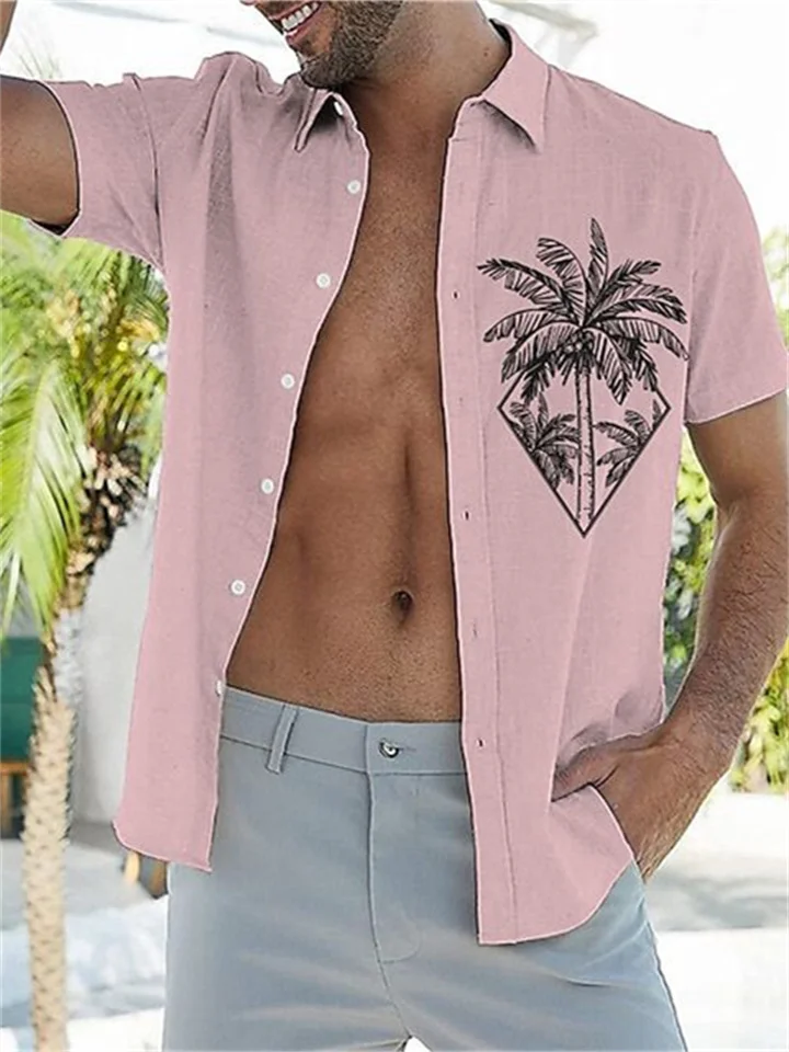 Men's Shirt Coconut Tree Print Hawaiian Shirt Blue Pink White Black-Cosfine