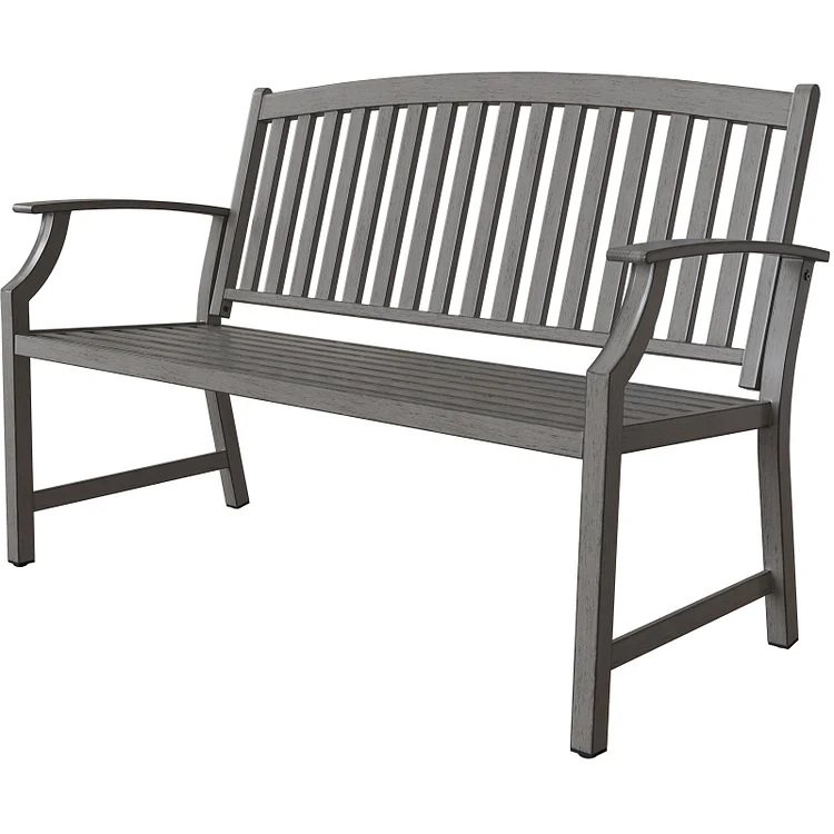 Outdoor Benches - Anti-Rust Aluminum and Steel Garden Bench with Faux Wood Finish for Patio and Park Furniture