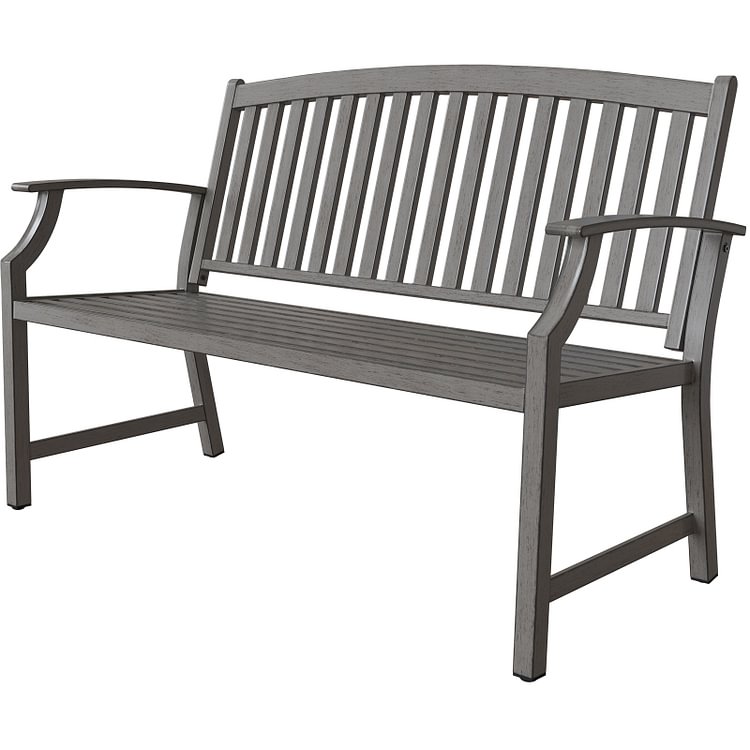Steel Garden Bench with Faux Wood Finish (Weathered Gray)