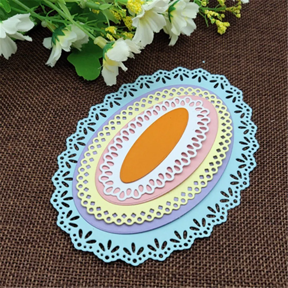 6pcs/set Oval Circle Scallop Fram Metal Cutting Dies for DIY Scrapbooking Album Paper Cards Decorative Crafts Embossing Die Cuts