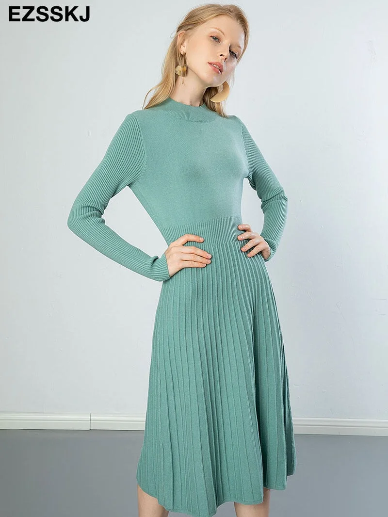 pure autumn winter bodycon O-neck basic slim A-LINE thick long dress women's dress female basic maix robe dresselegant dress