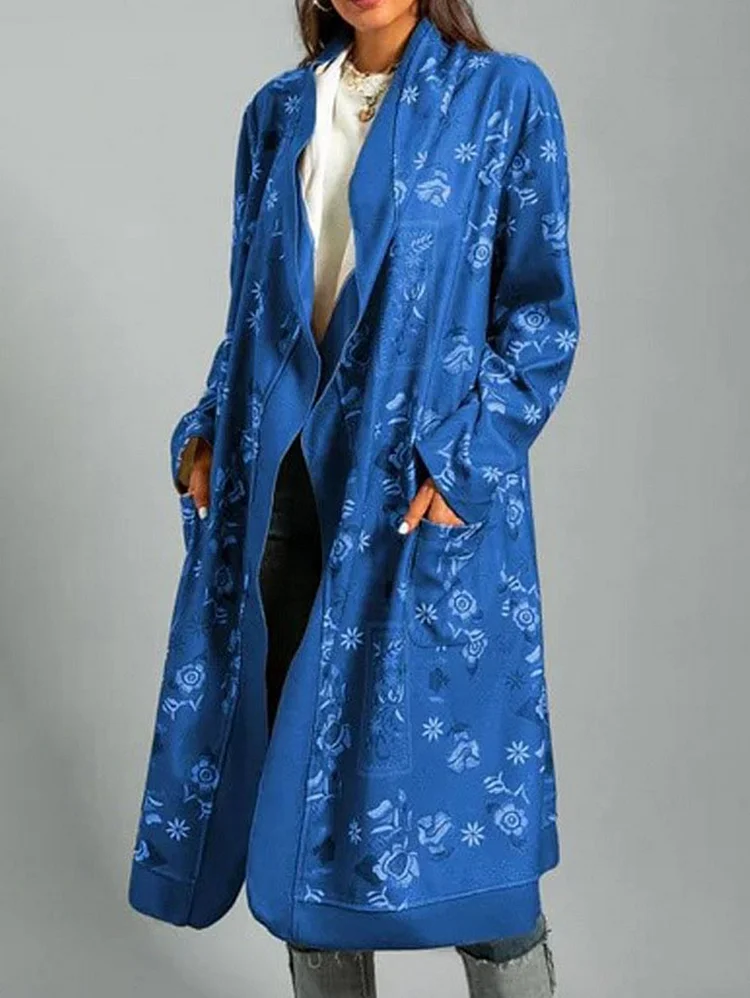 Fashionable Geo Allover Pattern Cardigan Knee Length Coat
