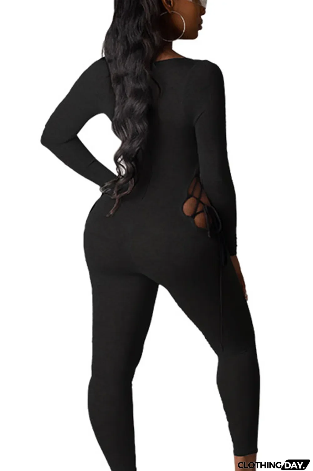 Grey Sexy Polyester Milk Fiber Solid Hollowed Out Frenulum U Neck Skinny Jumpsuits