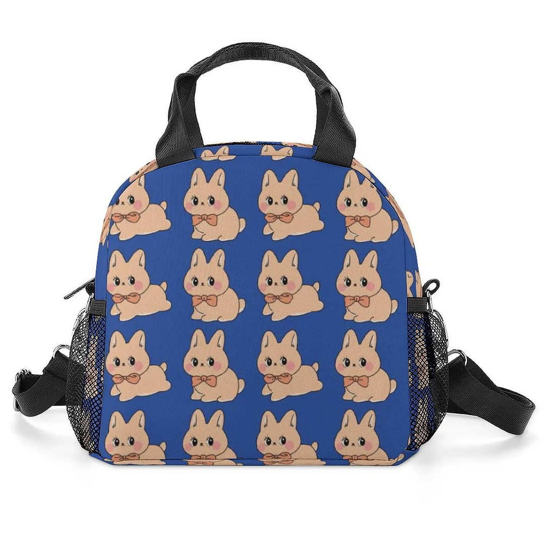 Printed lunch satchel bag Cartoon-bunny-dark blue-repeat