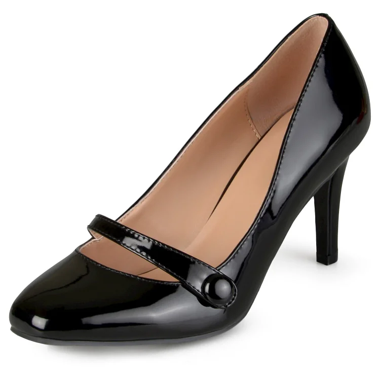Black Round Toe Stiletto Heels Buckle Mary Jane Pumps |FSJ Shoes
