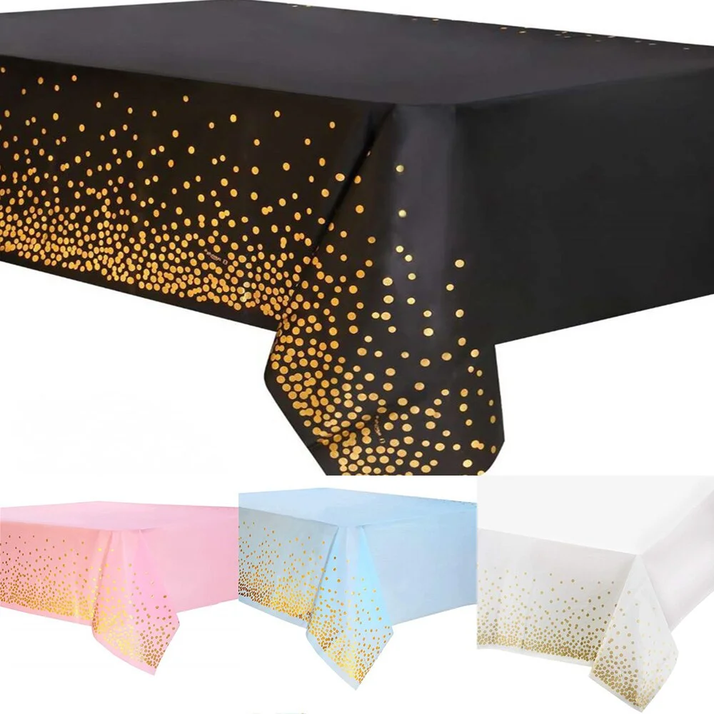 137*274cm Rose Gold Tablecloth Gold/Silver Dot Table Cover For Adult Happy Birthday Party Supplies Wedding Decorations