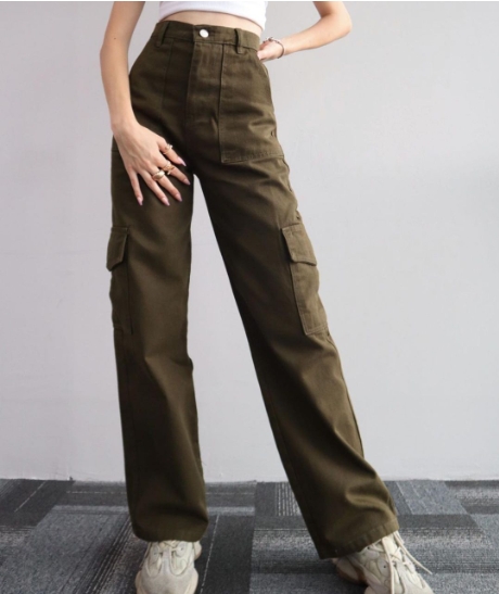 Thoval 2025New Fashion Women's Pants Elegant Mid Waist Three-Dimensional Pocket Waist Cinching Work Pants Female Trouser Casual Bottom