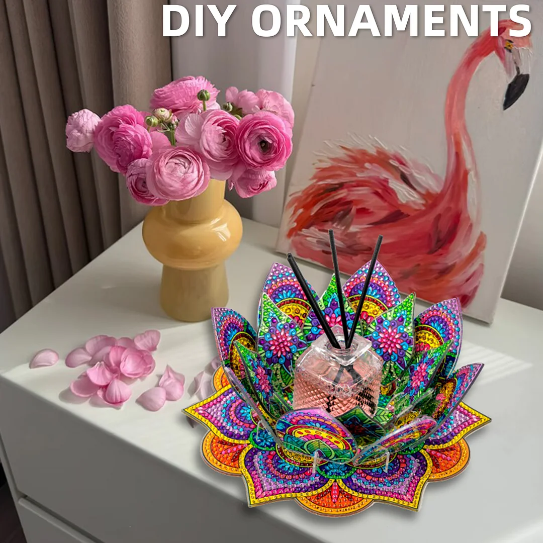 5D DIY Diamond Art Painting DIY Acrylic Desktop Ornament Flower Candle Holders Tealight Handmade Home Office Decor for Adults Beginners ( Purple and Yellow Lotus)