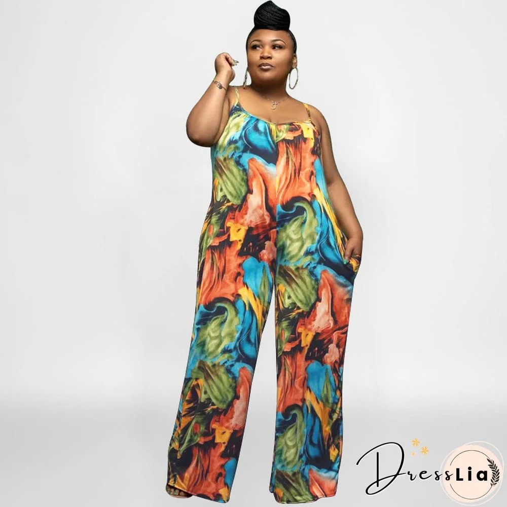 Abstract Print Plus Size Wide Leg Jumpsuits